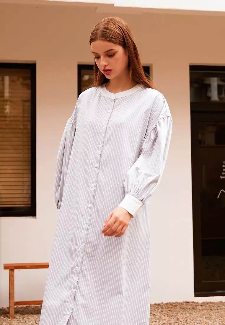 Striped Puff-Sleeve Long Open Top [DA9910]