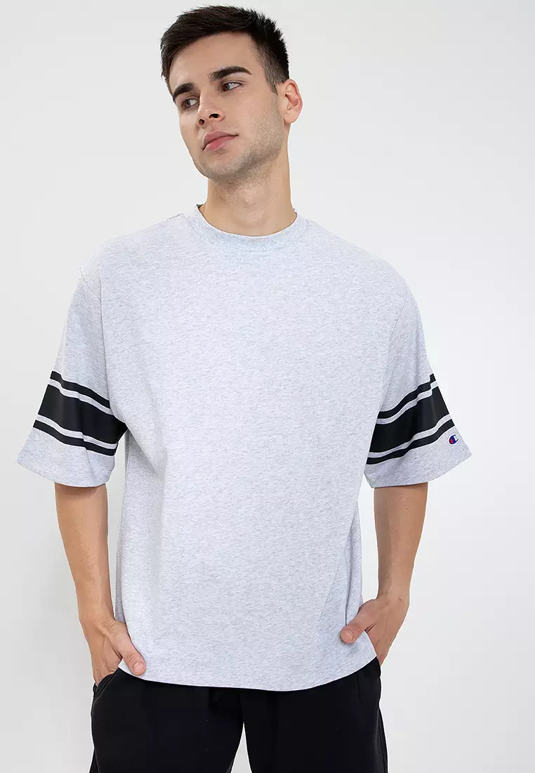Japan Line Champion Half Sleeve Crewneck Sweat T shirt Light Gray