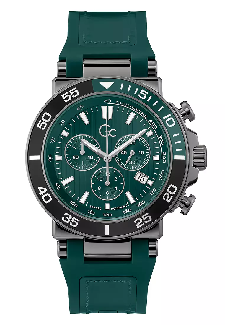 Gc One Sport Chrono Green Leather Silicone Strap Swiss Made - Z14007G9MF
