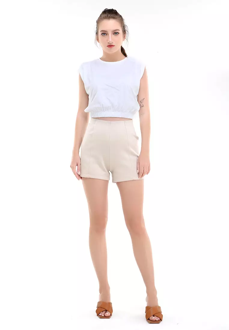 Jovial Short Pants Motif Solid Design Simple Bawahan Wanita Premium Quality - Cream