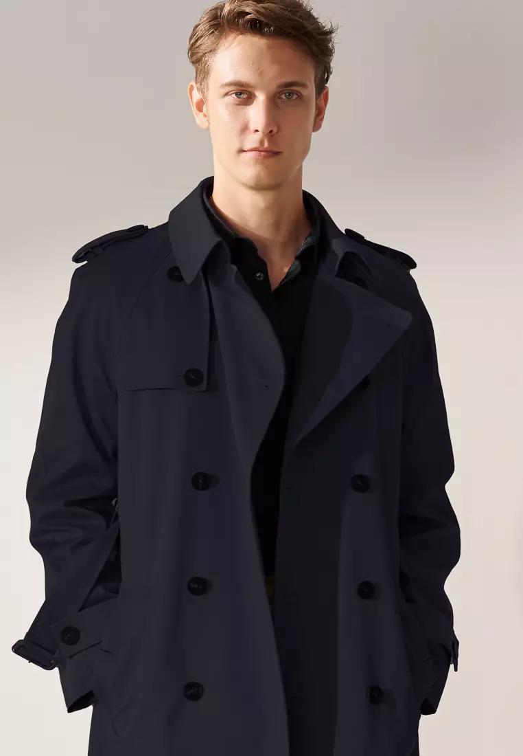 Midnight Blue Double Breasted Trench Coat