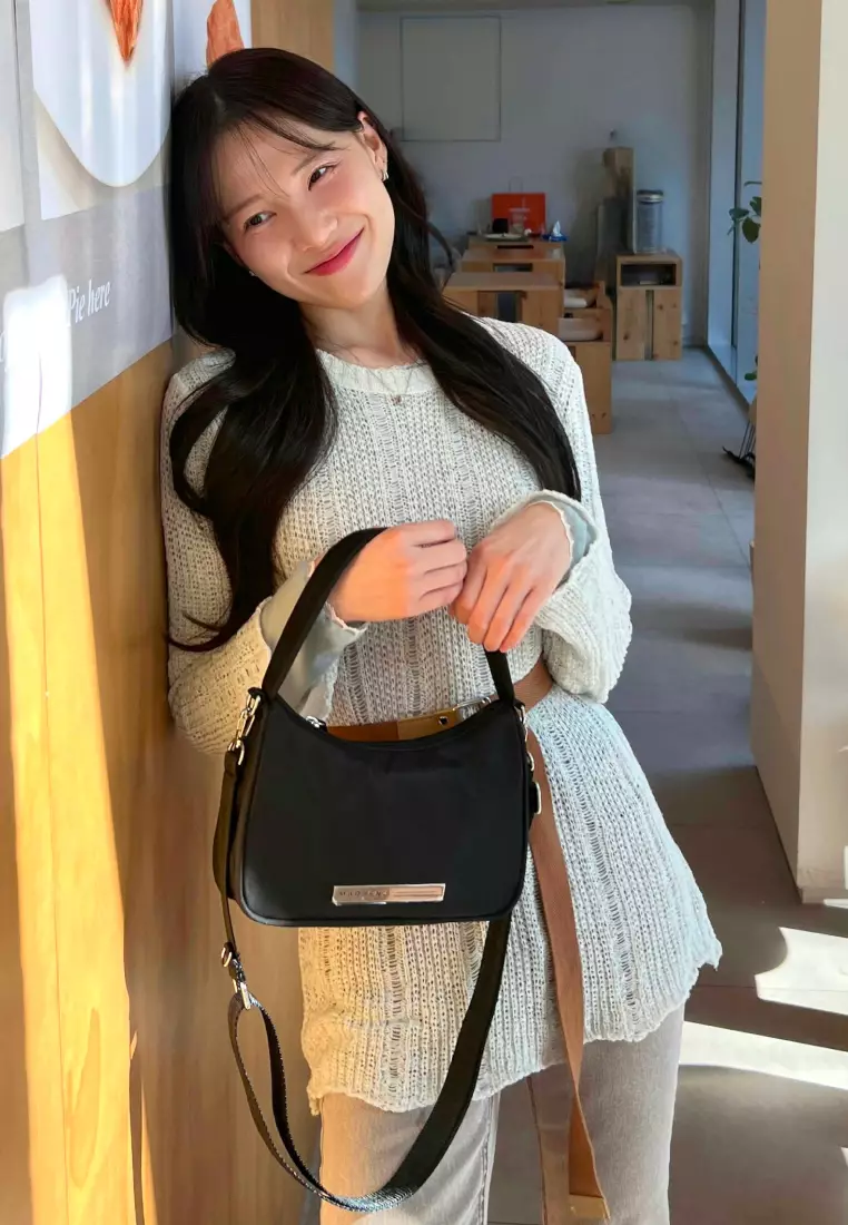 CELINA Nylon Crossbody Bag Black