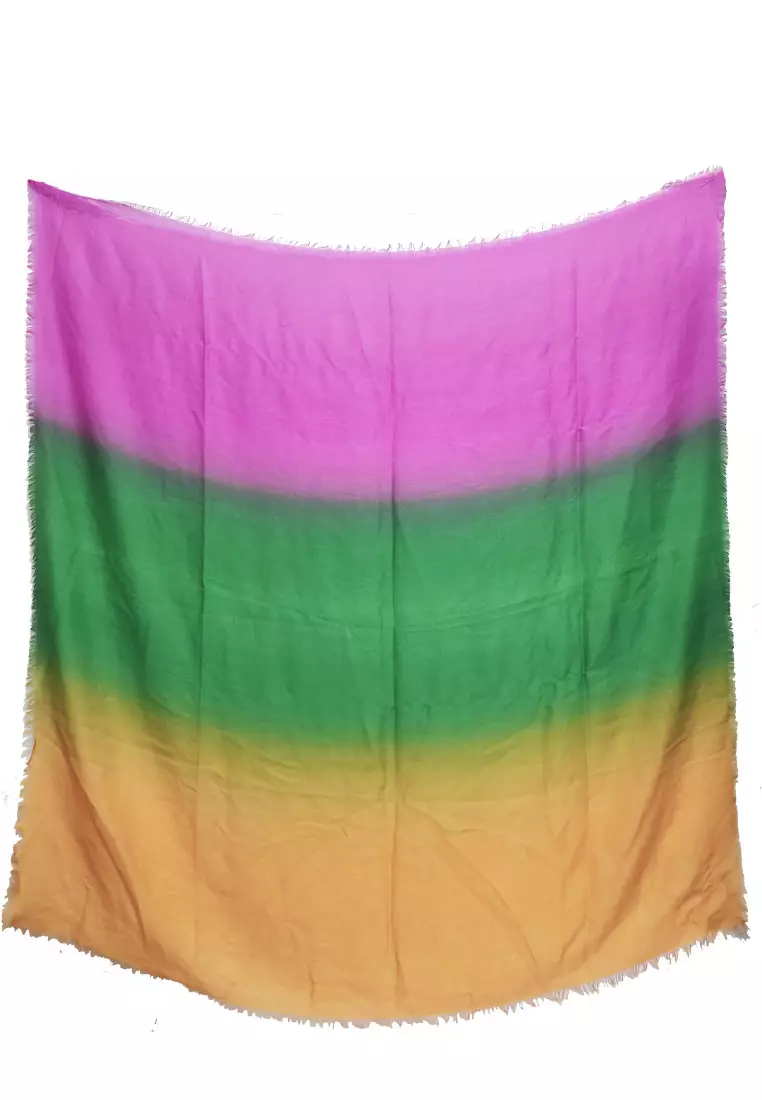 Rainbow Square Scarf Hijab Segi Empat Gradasi Pelangi Premium Shade Green, Mustard Yellow & Pink
