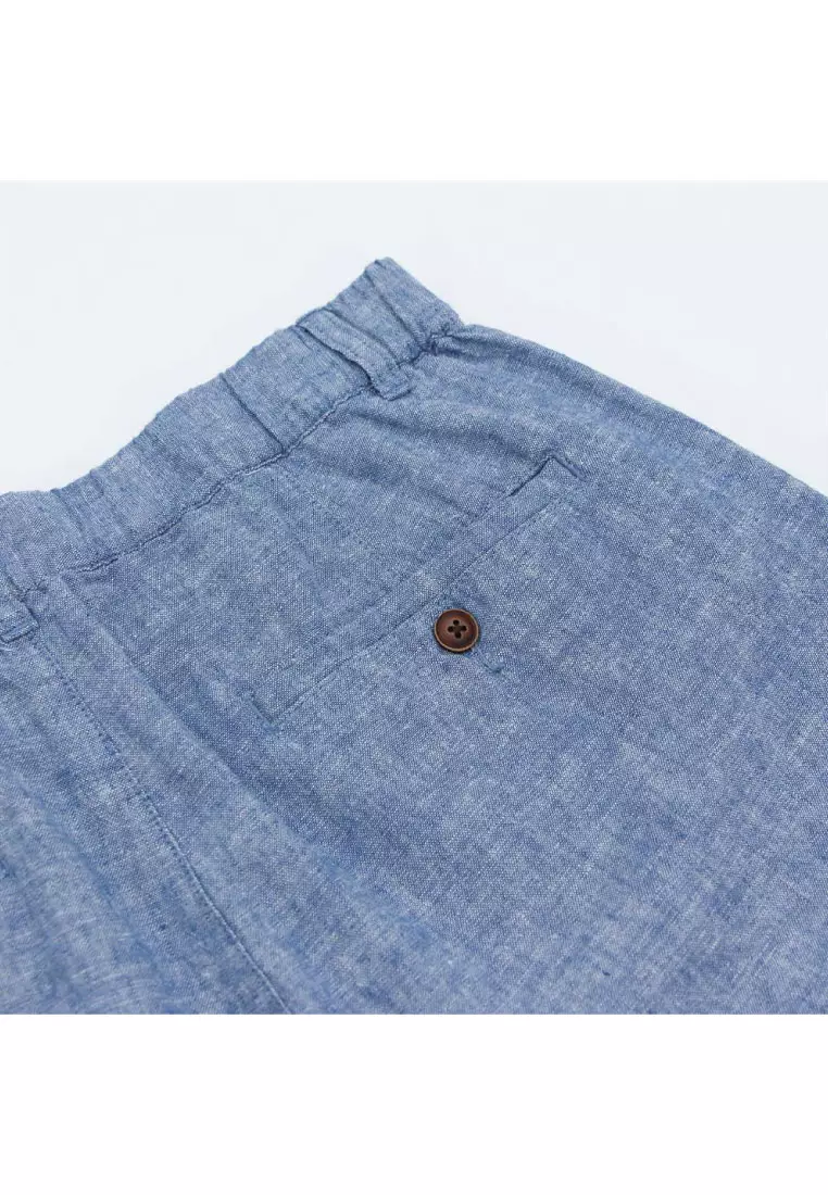 Men's Linen Cotton Elastic Waist Bermuda Shorts 01105227