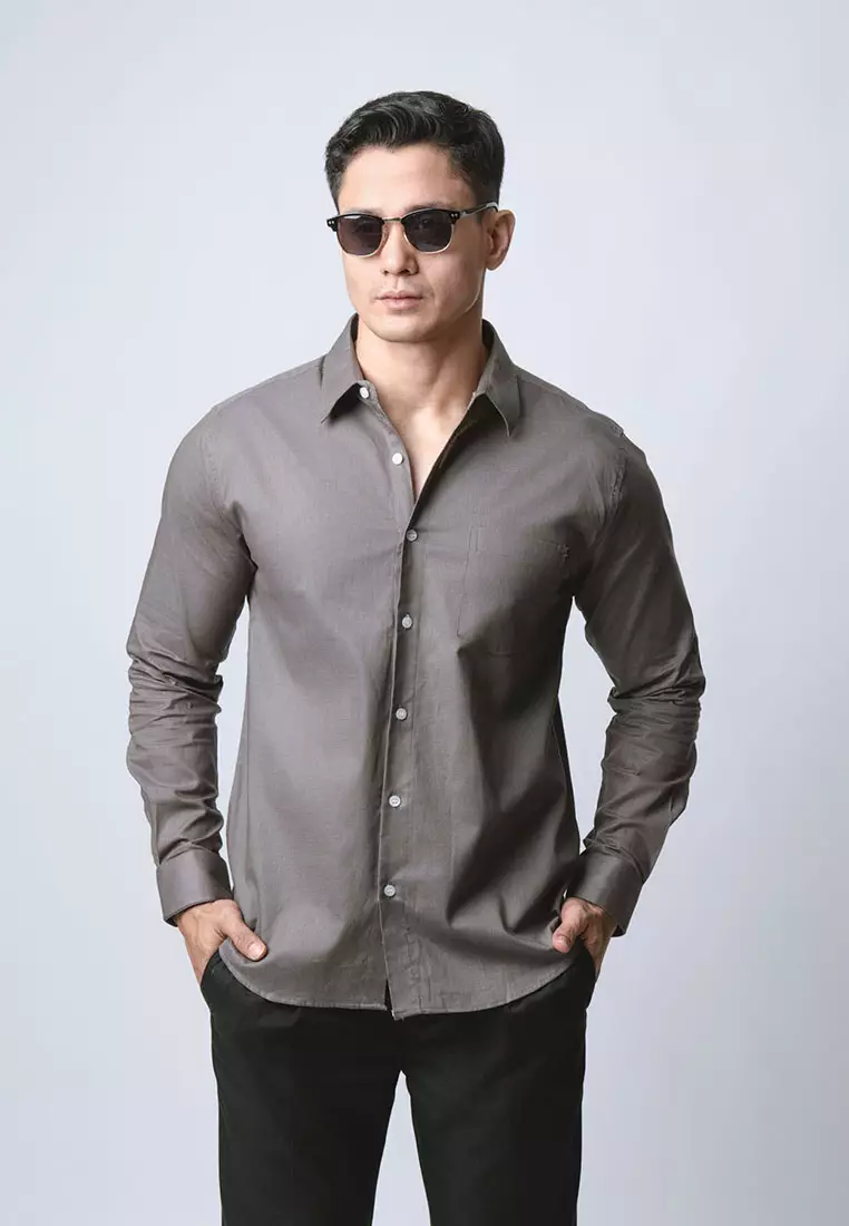 Medium Grey Rami Linen Shirt LS