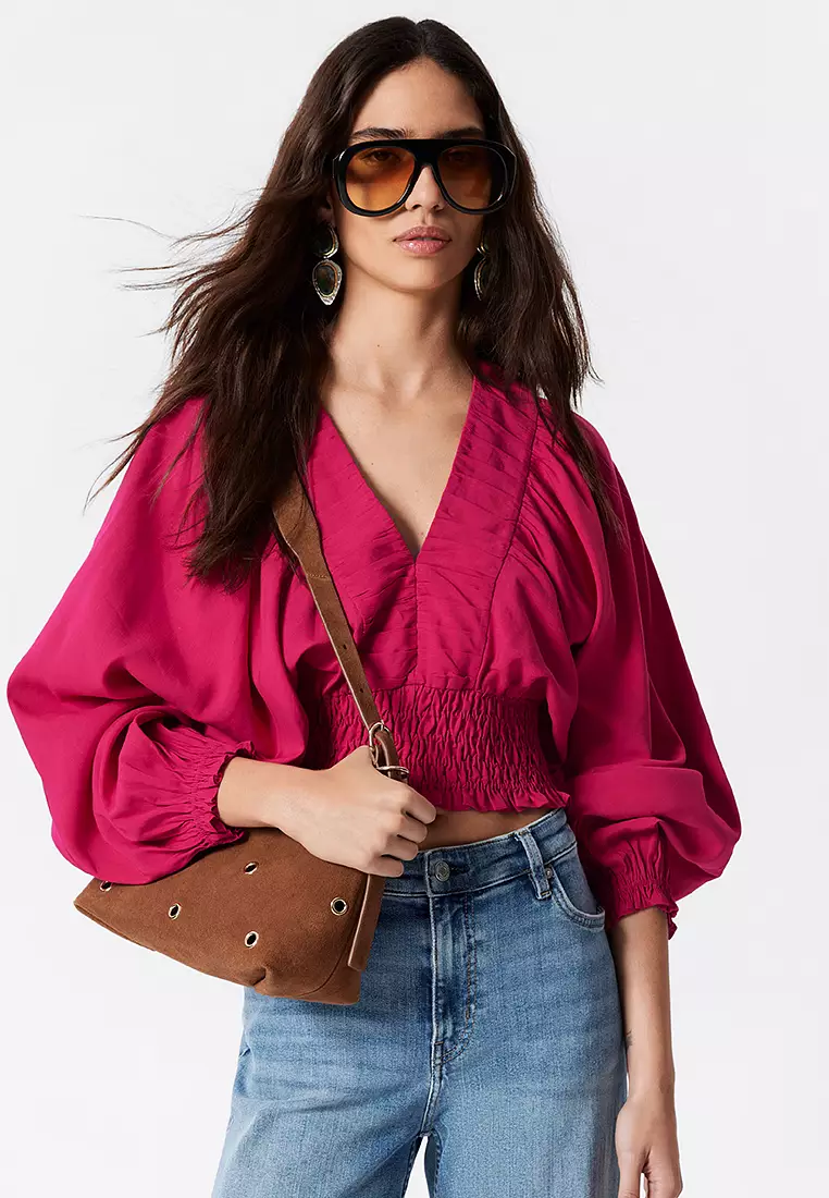 Smocked Puff-Sleeve Blouse