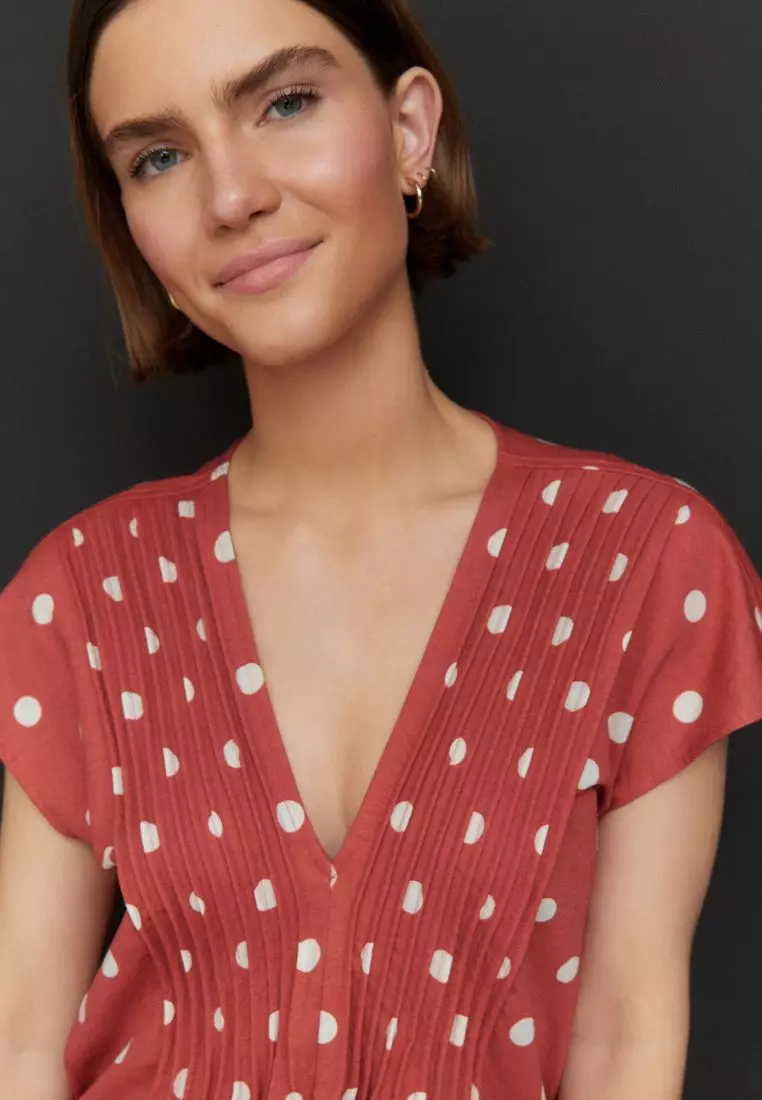 Pintuck V-Neck Top