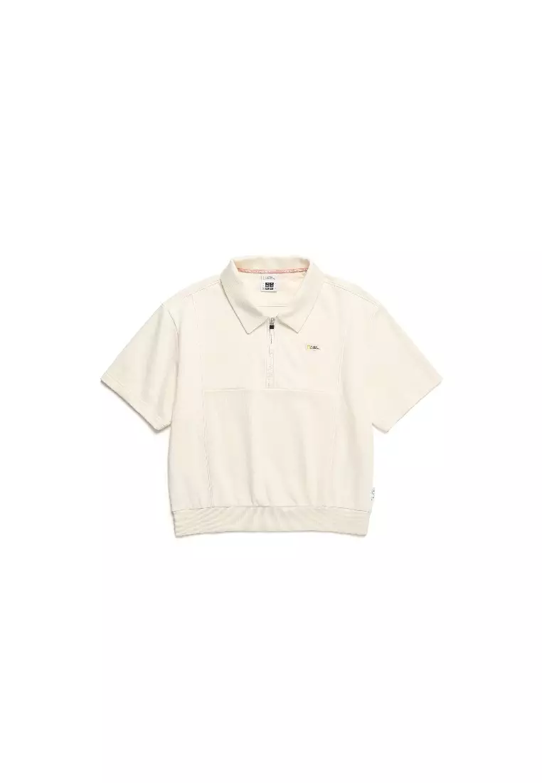 Women’s LEPUS Cropped Short Sleeve Collar Sweatshirt