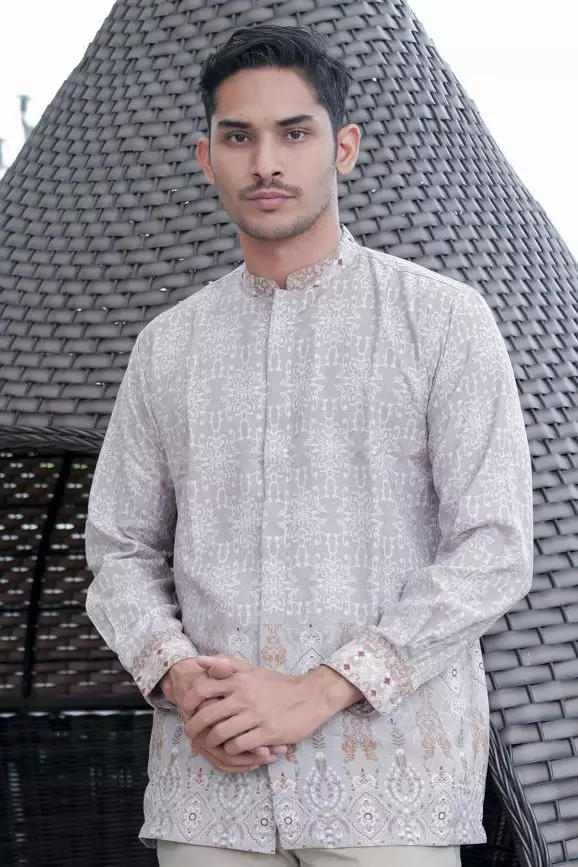 Mahalaya Pink Kemeja Pria  Koko Panjang Furing