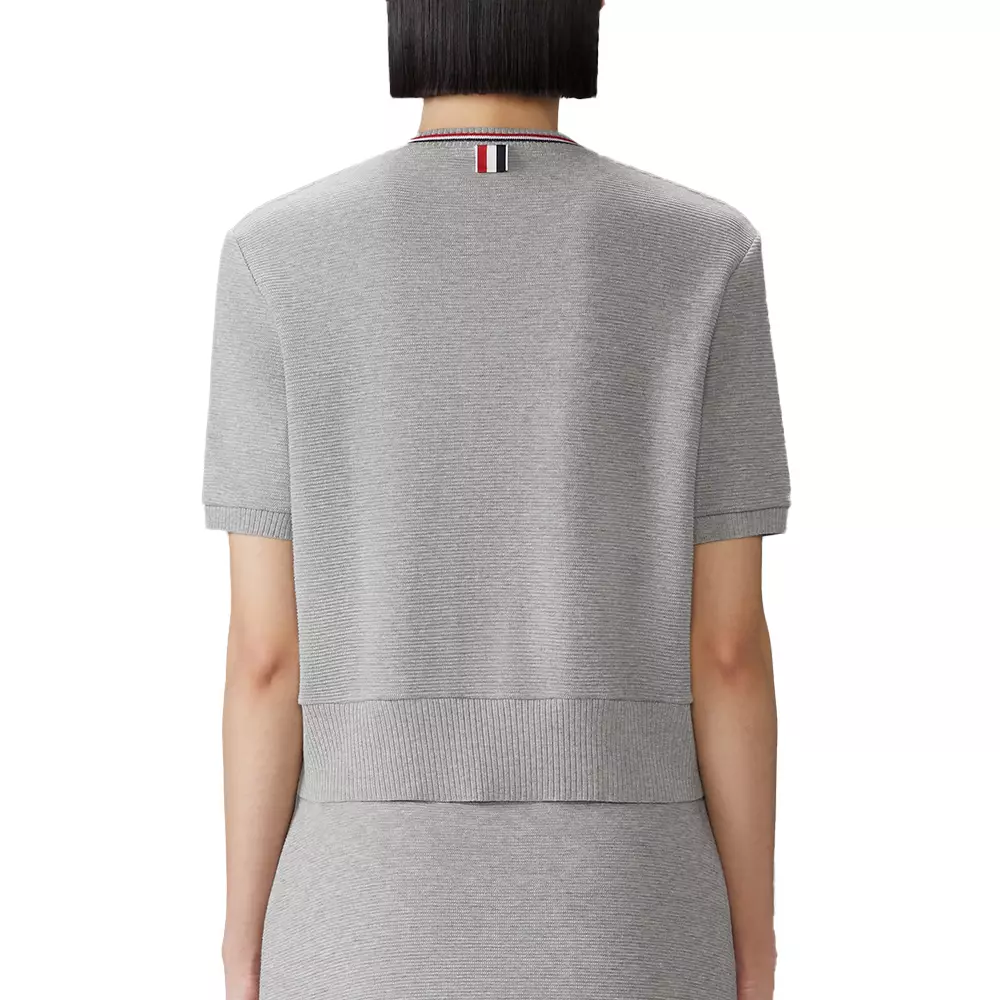 Cotton Waffle Short Sleeve Cardigan Grey