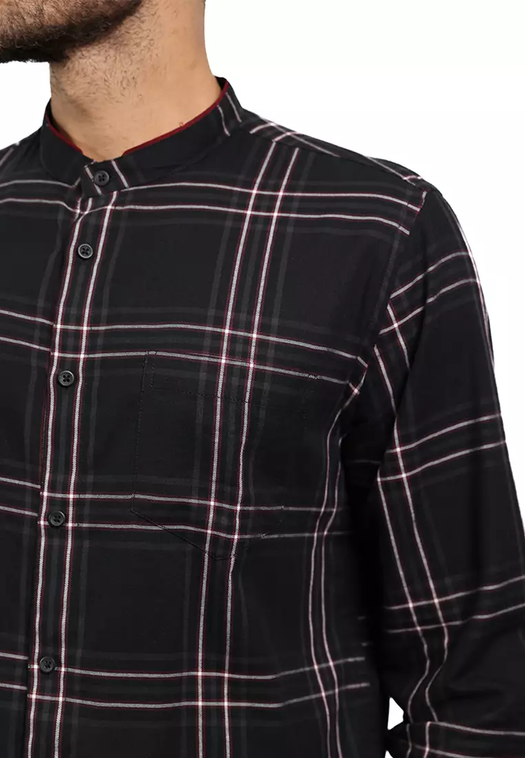 MOC Kemeja Koko Lengan Panjang Pria HAMZA-BLACK Warna BLACK