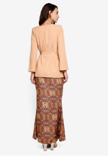 Buy Freesia Modern Kurung with Batik Printed Maxi Skirt from Fazboka in Beige at Zalora