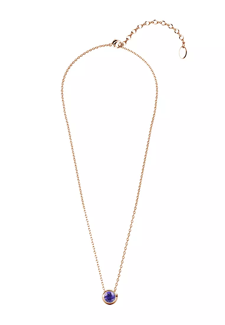 Birth Stone Moon Pendant February Amethyst RG - Kalung Crystal Swarovski by Her Jewellery