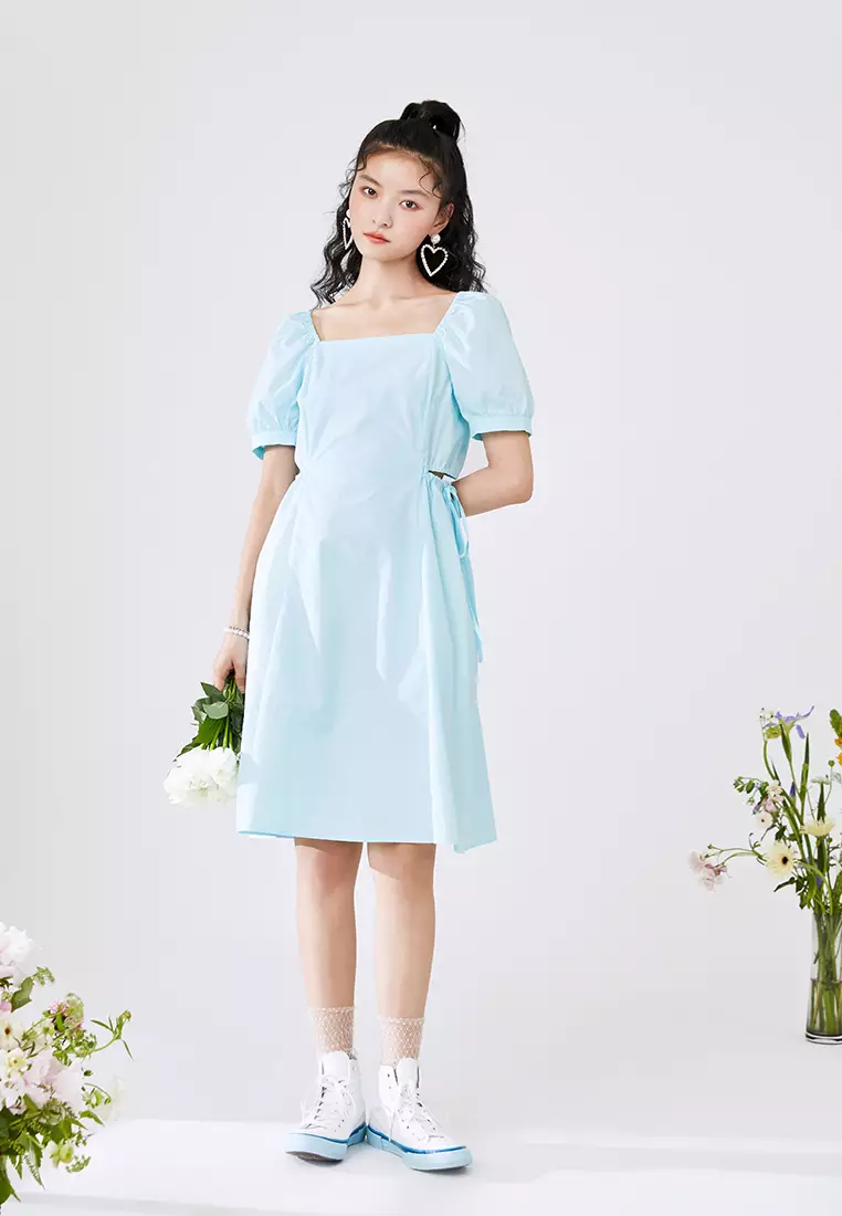 Square Neck Midi Dress with Waist Slits