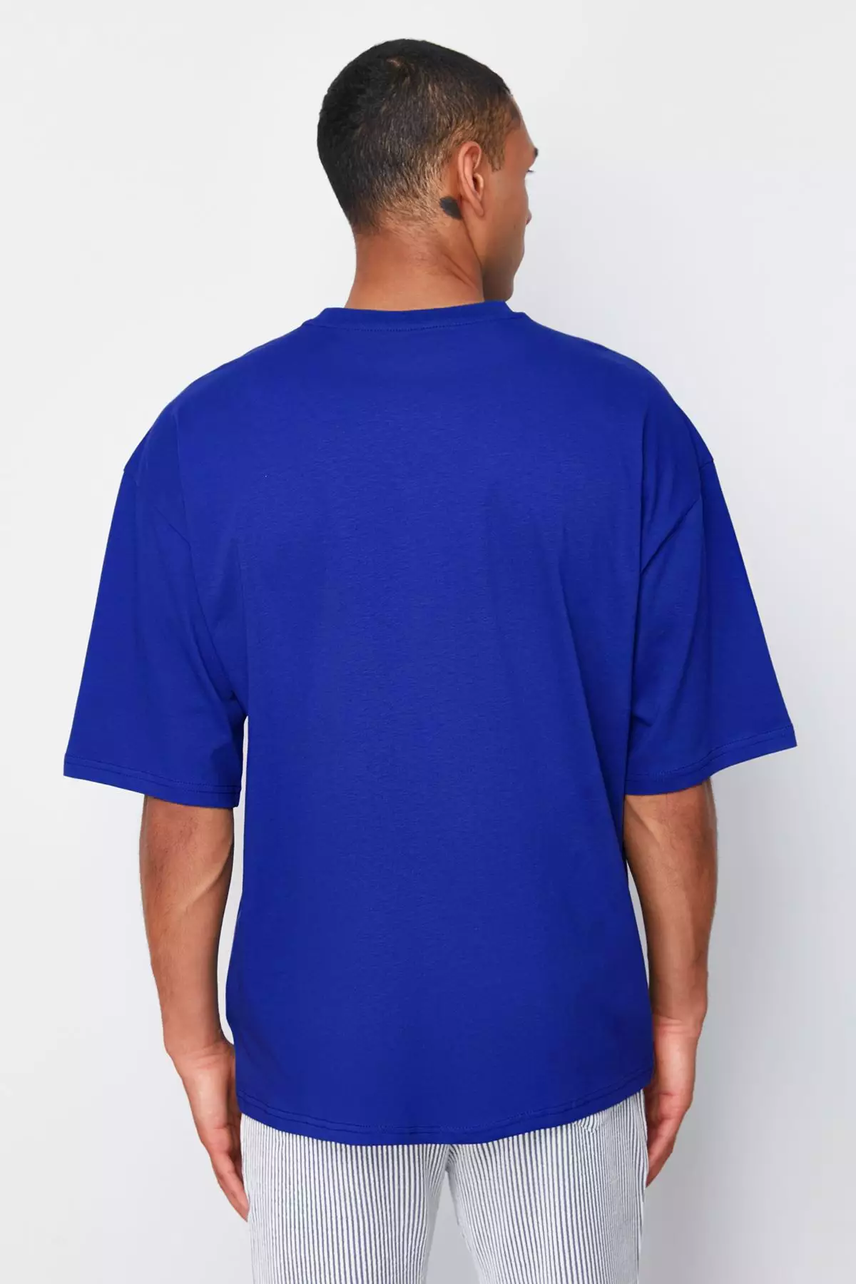 Saks Oversize 100% Cotton Crew Neck Minimal Text Printed T-shirt TMNSS23TS00084