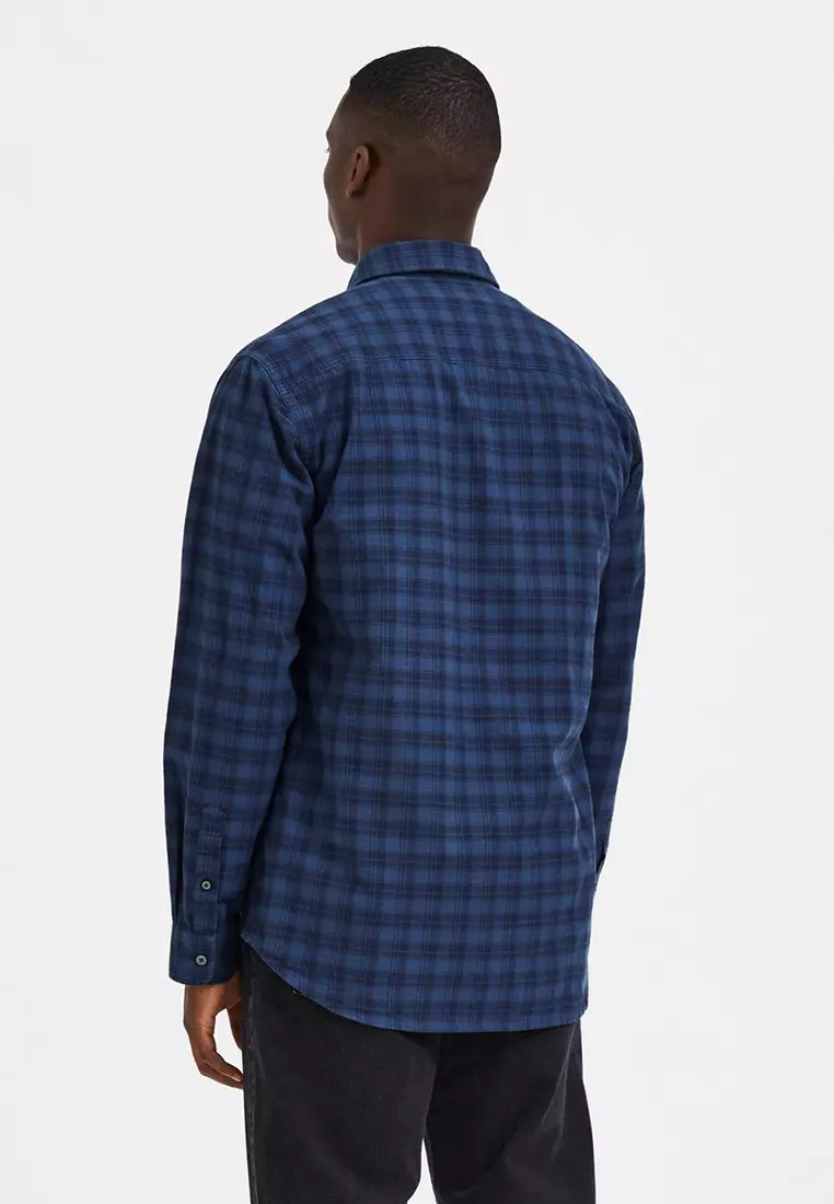 Selected Homme flannel plaid shirt in navy and green