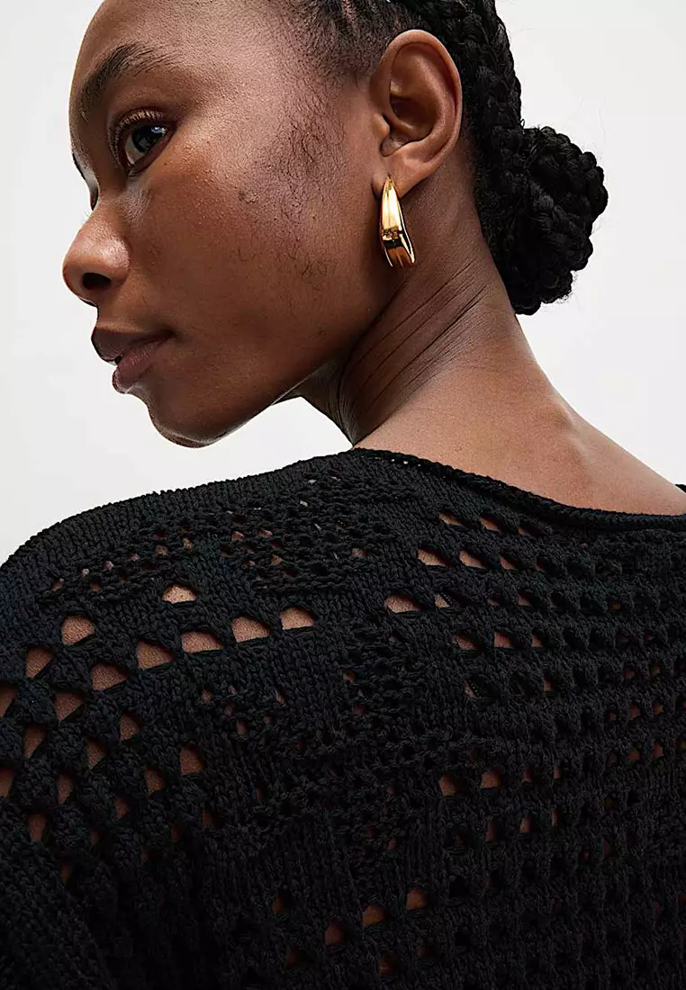 Cotton Blend Open Stitch Relaxed Cropped Jumper