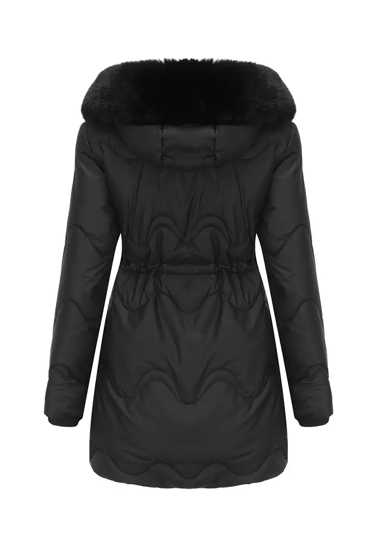 Detachable Faux Fur Collar Hooded Coat AD82303