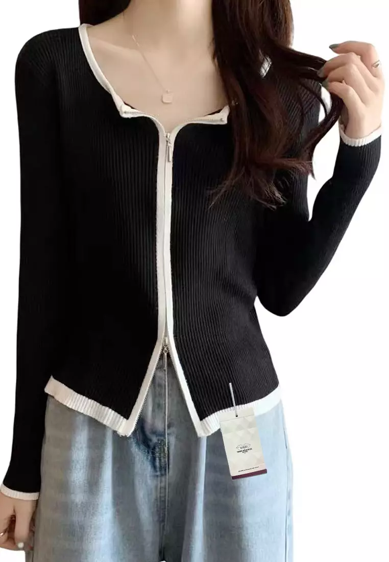 Buy Twenty Eight Shoes VANSA Colorblock Double Zipper Cardigan