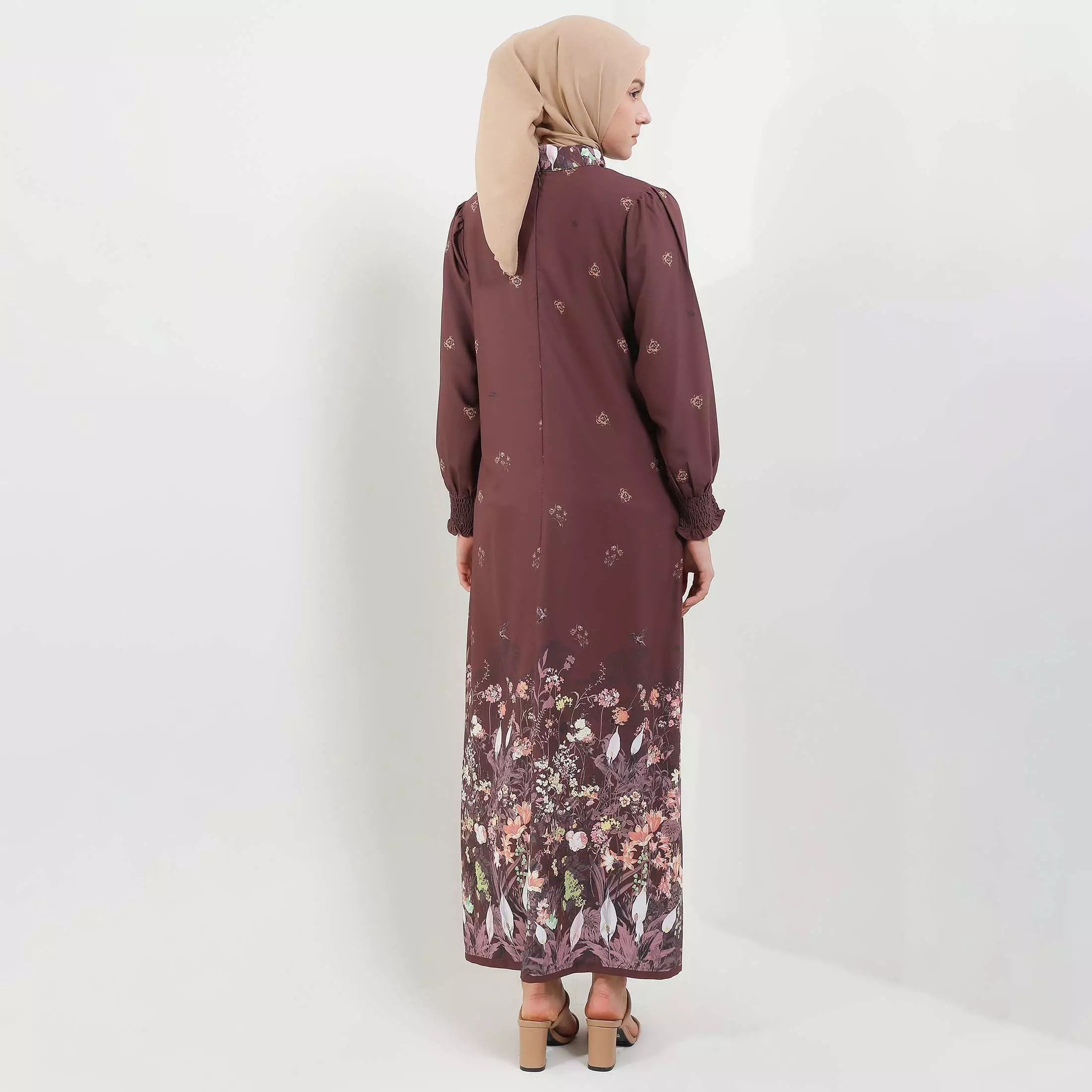 MFMW Alishbah Dress Gamis Cinnamon Satin Motif Bunga
