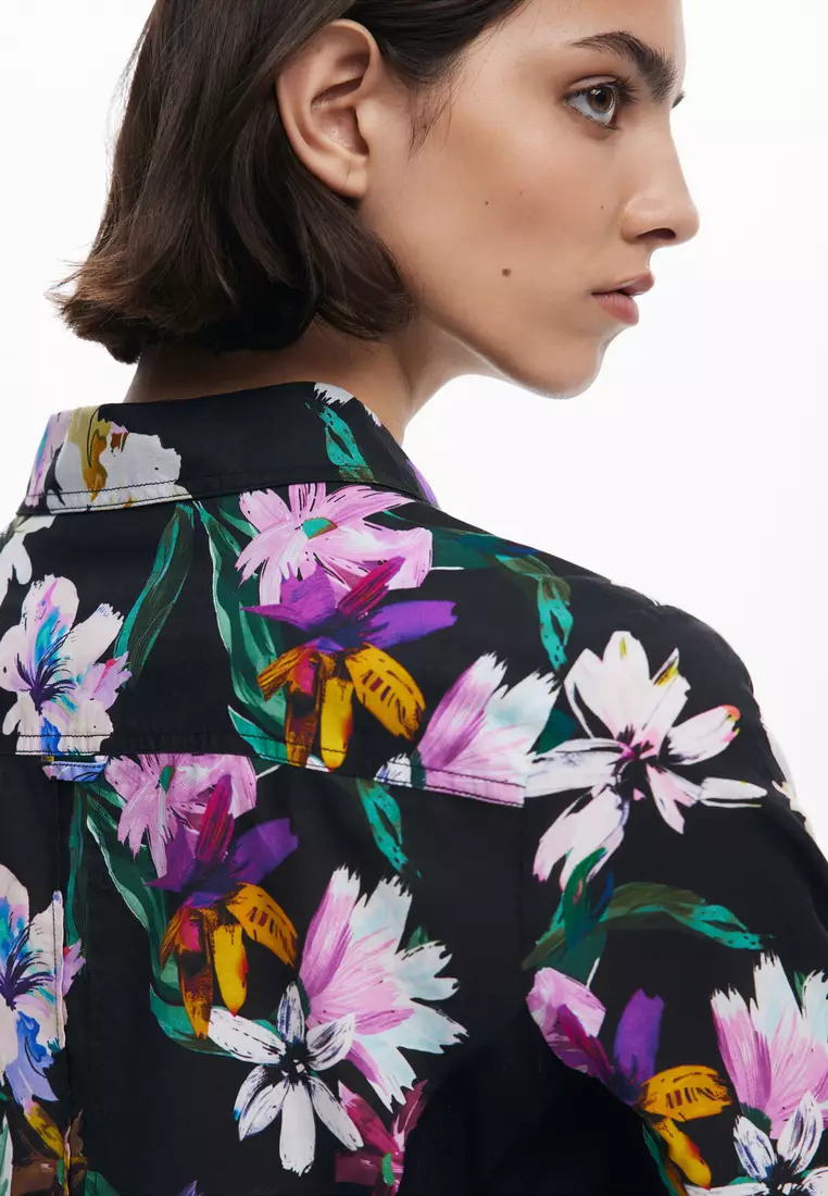 Combined silhouette floral shirt