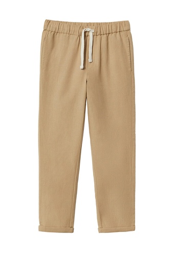 MANGO KIDS brown Linen-Blend Elastic Waist Trousers EA285KAD17EDBDGS_1