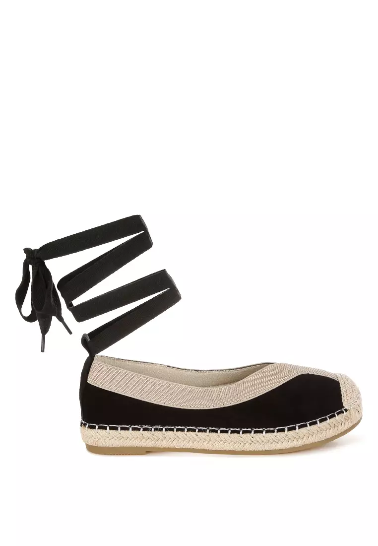 Microfiber Detachable Lace Espadrilles In Black