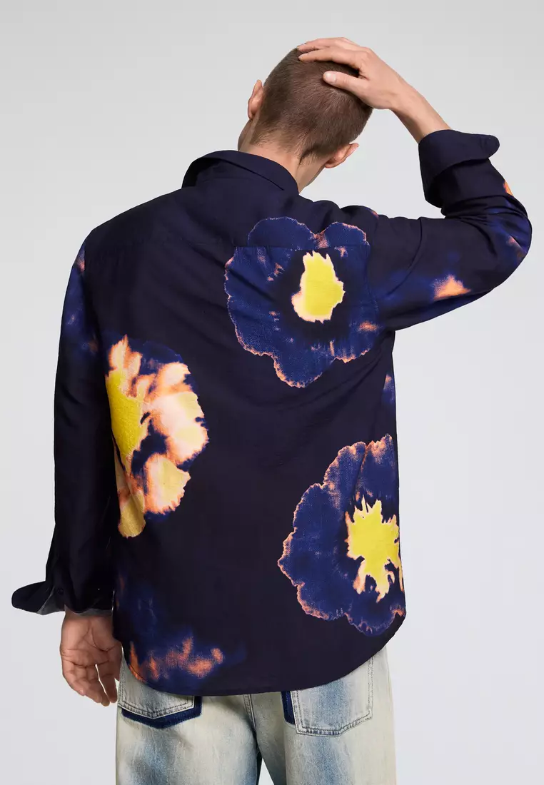 Long-Sleeve Shirt with Large Floral Print