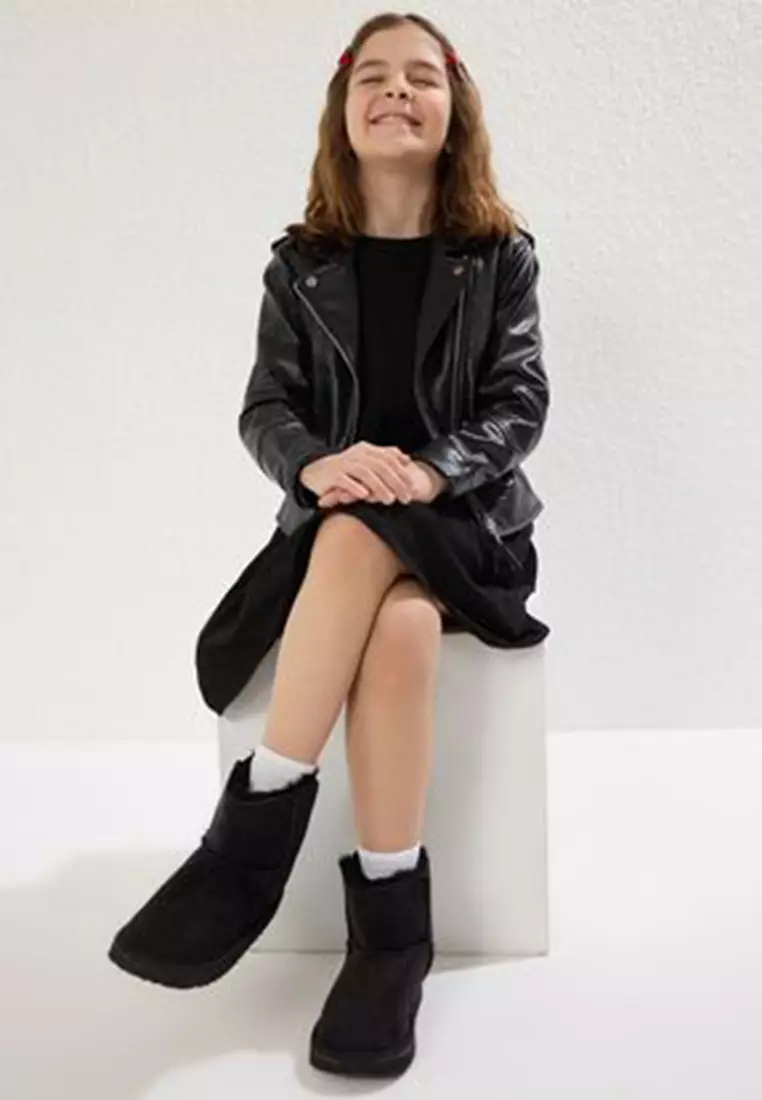 Black Flat Sole Big/Small Girls' Kids Boots Takaw25Bo00066
