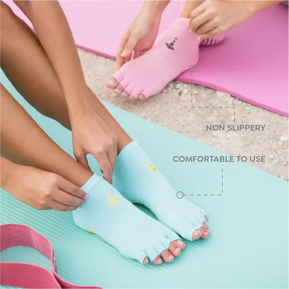 HAPPYFIT - Yoga Socks Open Finger Anti Slip / Kaos Kaki Yoga / Barre / Pilates Blue