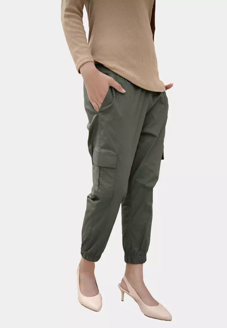 Cotton Bee - Kleine Cargo Pants  | Celana Cargo Jogger Wanita - Army Green - L 