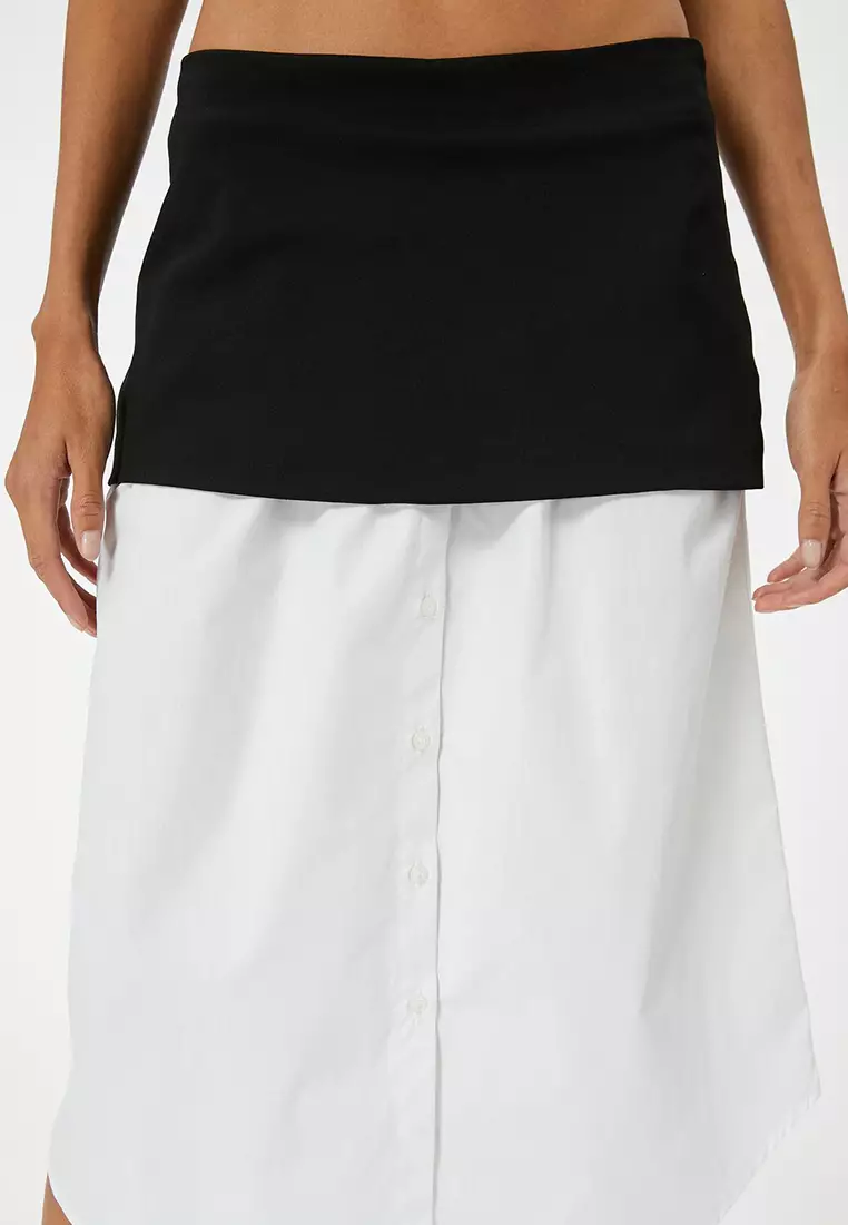 Asymmetrical Midi Length Shirt Skirt With Hem Detail