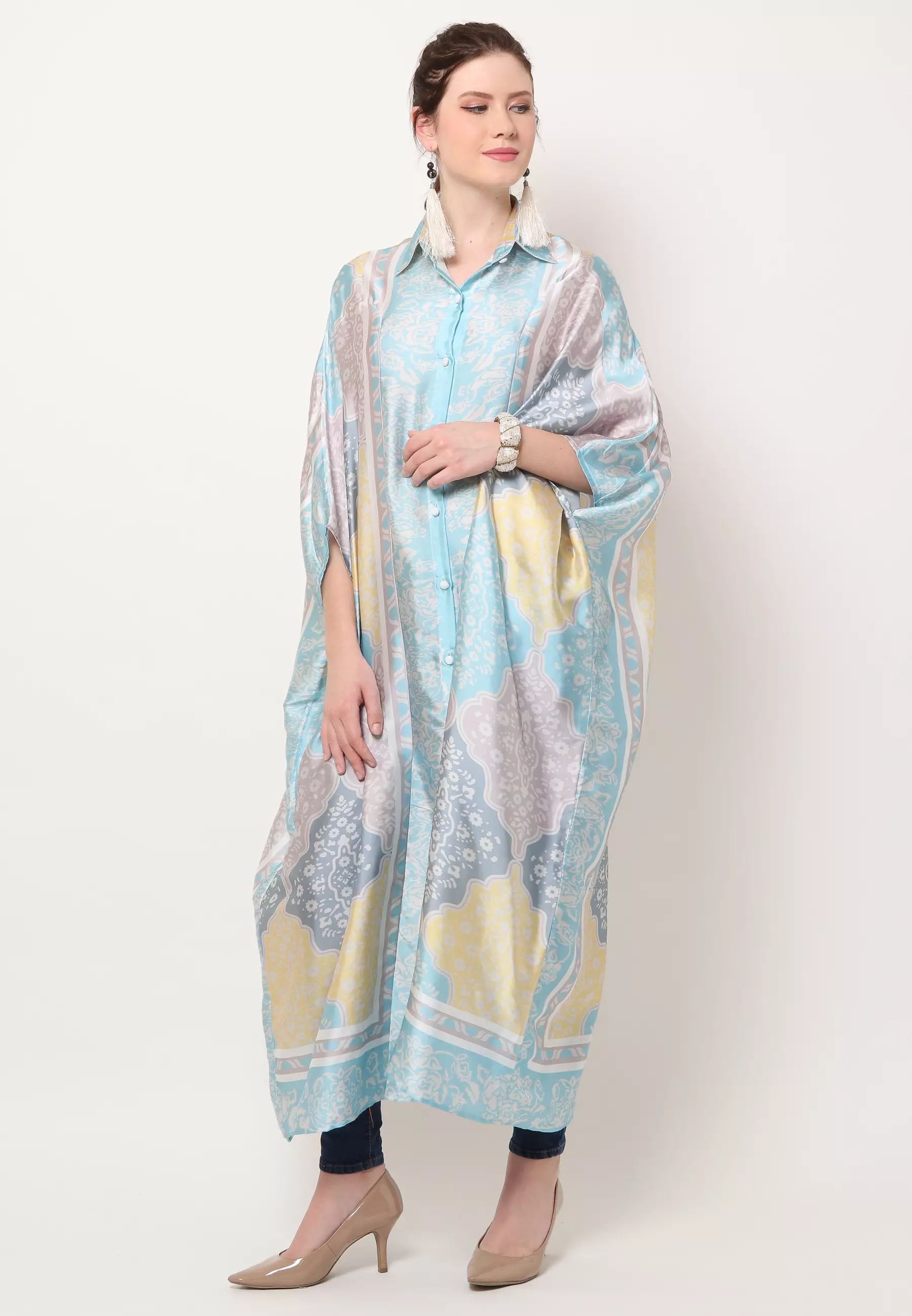 Kanzi Classic Collared Kaftan Modern Blue