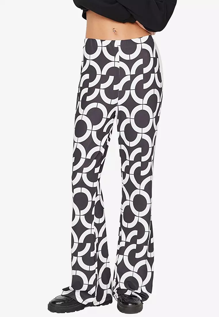 TOPSHOP Floral Mesh Seam Skinny Flare Trouser With Front Hem