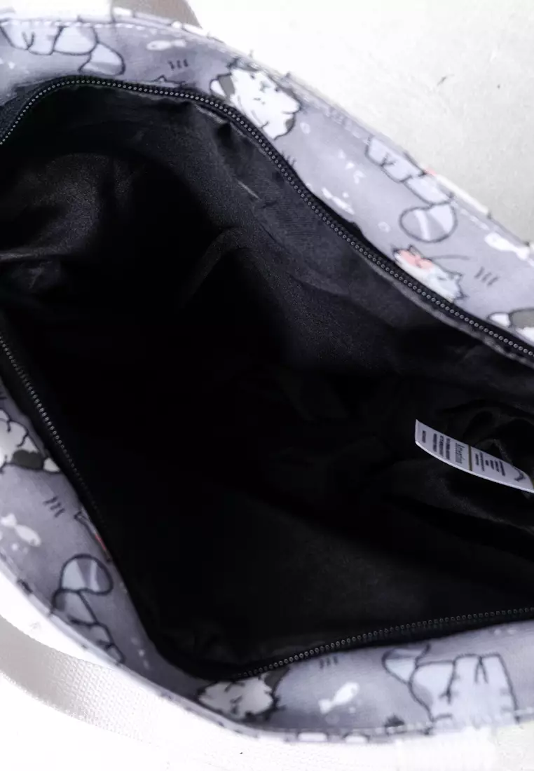 Pamole Tote Bag Wanita Bahan Kanvas Motif Penutup Resleting - Kucing Abu