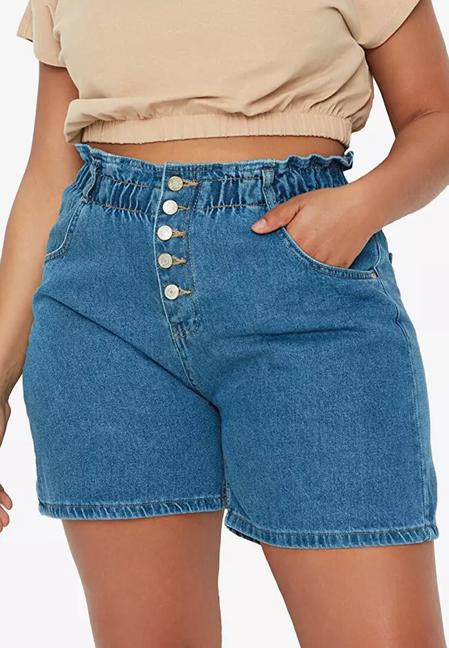 Plus size elastic online waist jean shorts