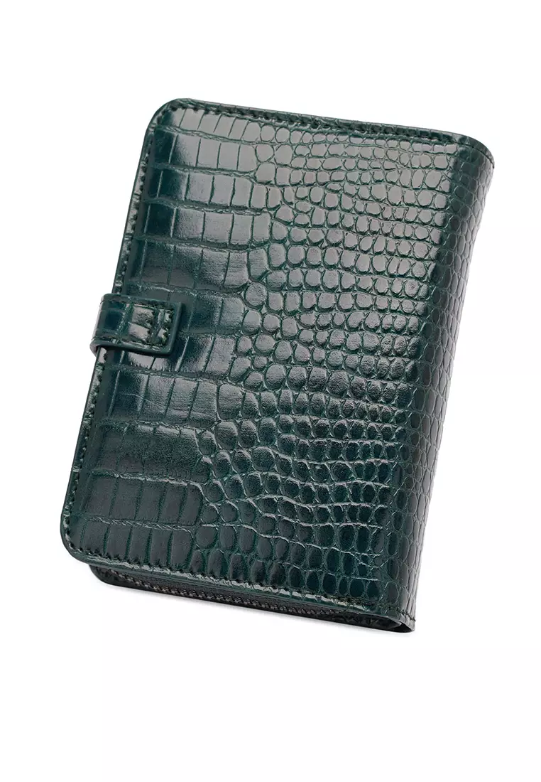 Women's Croc Wallet with Coin Compartment - Green