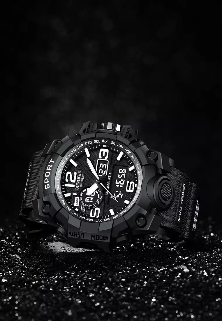 Jam Tangan Pria Digital Olahraga Kasual Tali Silikon Jam Tangan Cowok blackwhite