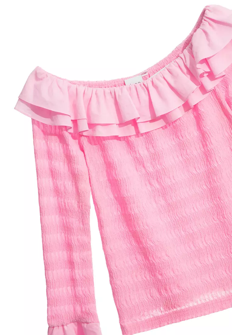 Double Layer Flounce Collar Pink Top