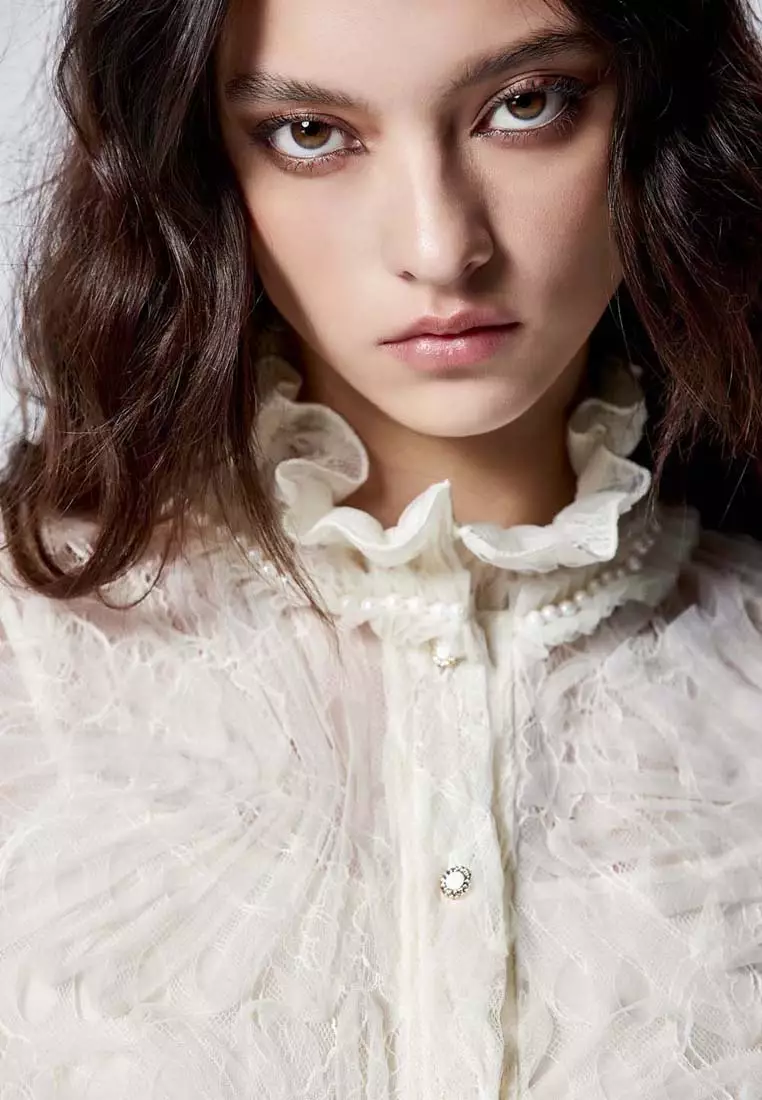 Ruffle Collar Mesh Lace Top