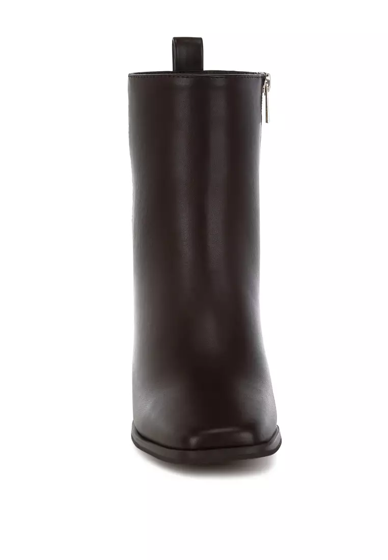 Square Toe Faux Leather Boots in Chocolate
