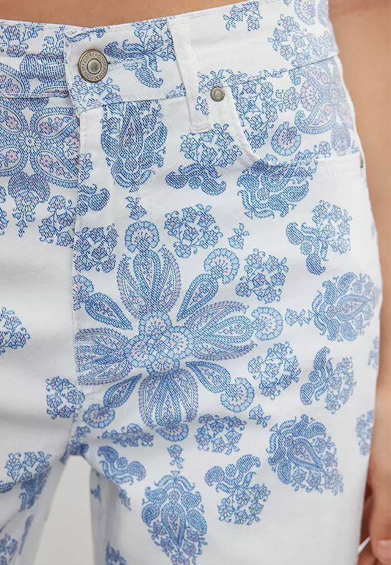 Floral Pattern High Waist Culotte Jeans