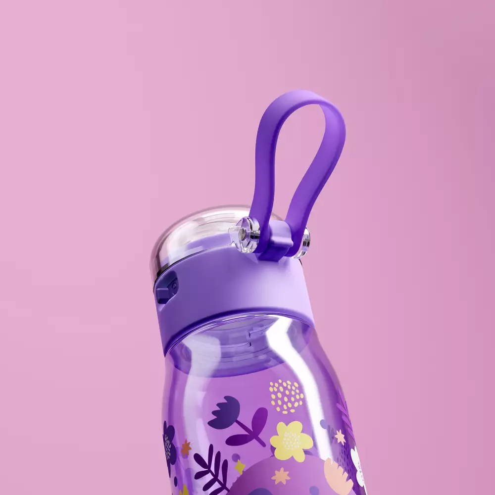 Zoku Purple Flowers Kids Flip Gulp Bottle - Botol Minum, Botol Minum Anak, Botol Minum teguk, Botol Minum anti tumpah