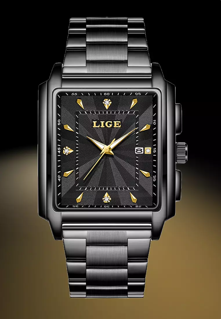 Unisex IP Black Stainless Steel Quartz Watch, Black dial, IP Black Steel Bracelet