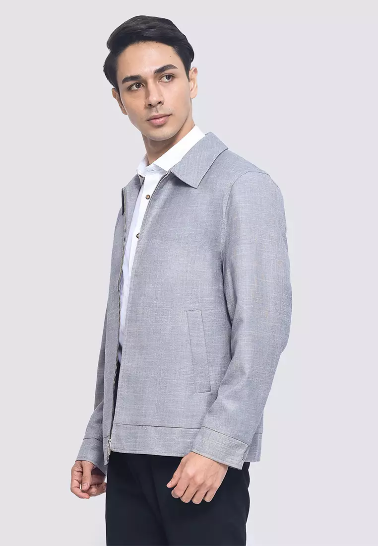 Plain Zip Up Jacket With Pointed Collar