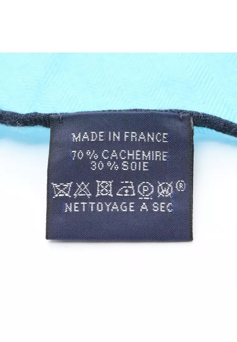 Pre-Loved Hermès Losange PM scarf cashmere silk Light blue Navy
