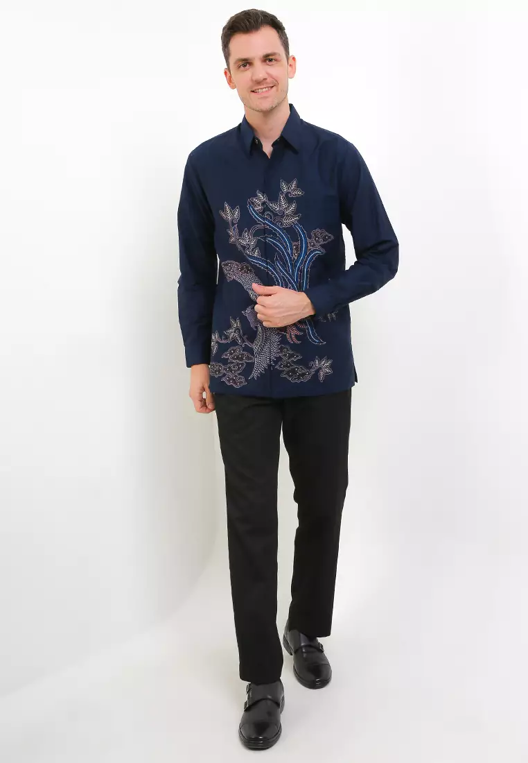 Kemeja Pria Lengan Panjang Furing Firenze Katun Lining Navy