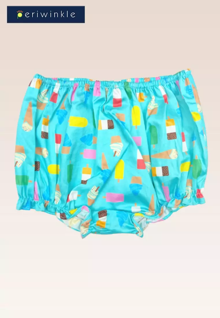 Hailey Baby Girls Blue Green Allover Ice cream Print Empire Dress with Diaper Cover