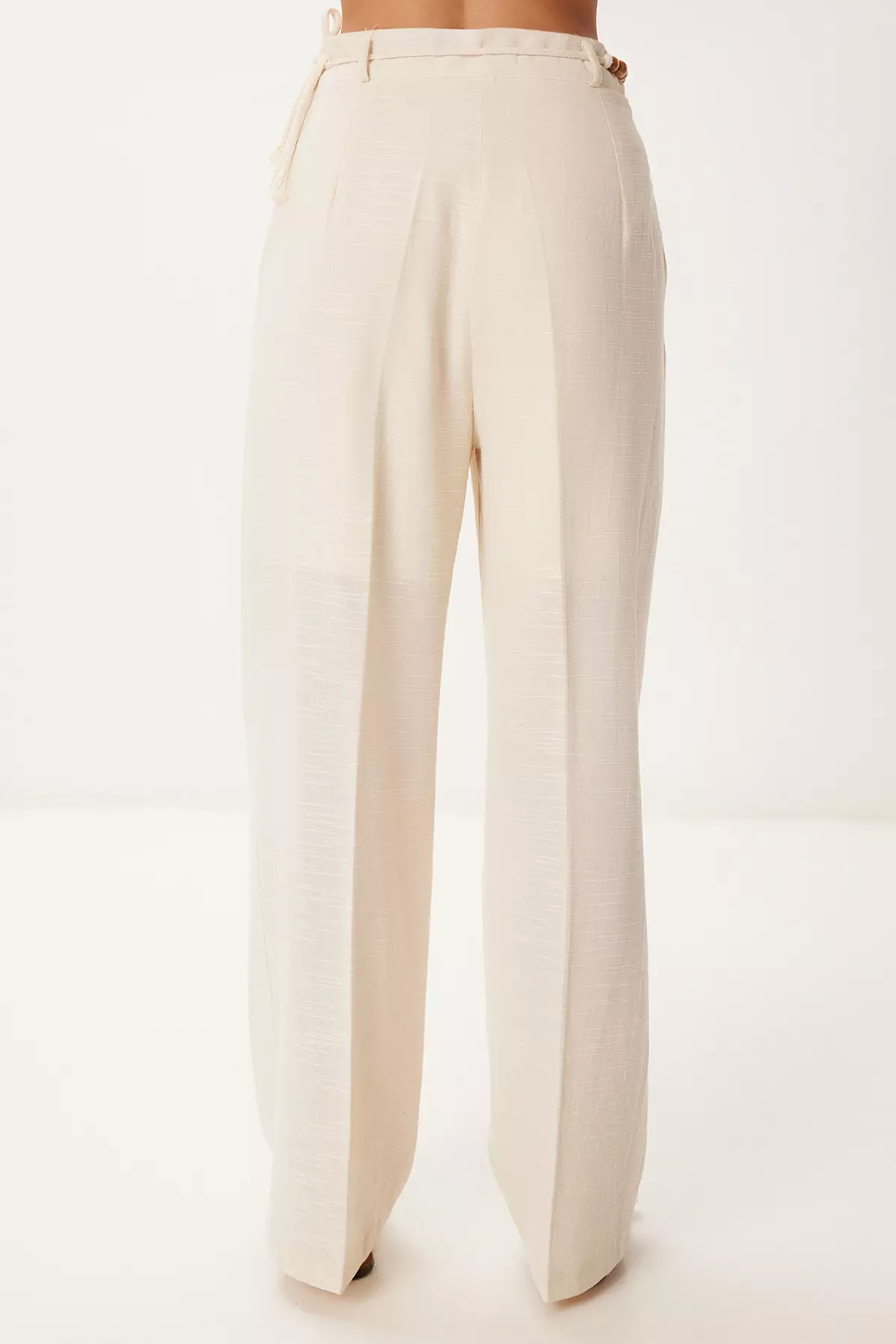 Women's Cream Bead Detail Linen Blouse Pants Suit Bv00170