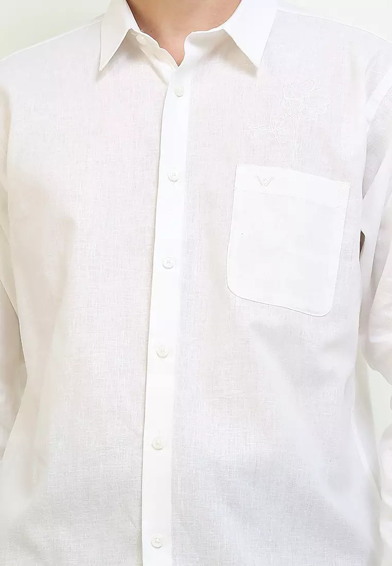 Ethan White Kemeja Lengan Panjang Regular Plain Eggia Form - White Formal